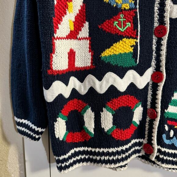 Vintage Marisa Christina Nautical Chunky Hand Knit Cardigan Size PP Grannycore - Picture 3 of 11